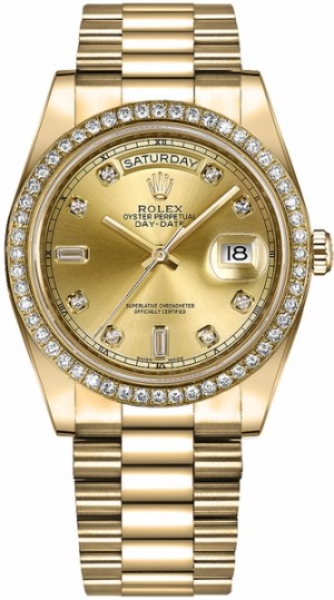 Montre Rolex Day-Date 41 Champagne Diamond Dial Gold Watch 218348