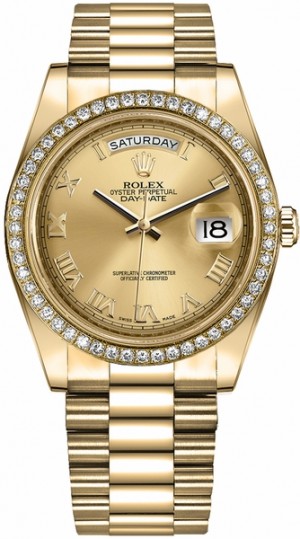 Montre Rolex Day-Date 41 Champagne en or à chiffres romains 218348