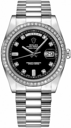 Rolex Day-Date 41 Montre en or blanc avec diamants noirs 218349