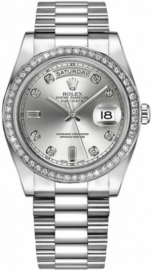 Montre Rolex Day-Date 41 en argent et diamants pour hommes en or 218349