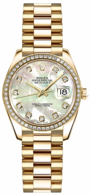 Rolex Lady-Datejust 26 Montre en or avec cadran en nacre et diamants 179138