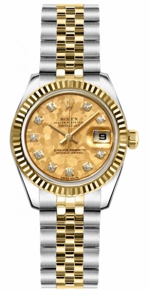 Rolex Lady-Datejust 26 Montre jubilaire à lunette cannelée pour femmes 179173