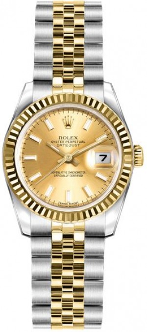 Rolex Lady-Datejust 26 Montre pour femmes avec cadran champagne et bracelet jubilé 179173