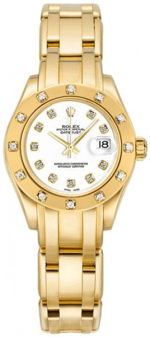 Montre Rolex Pearlmaster pour femmes en or massif et diamants blancs 80318