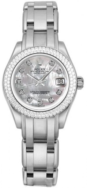 Montre Rolex Pearlmaster pour femmes, cadran en nacre et diamants 81339