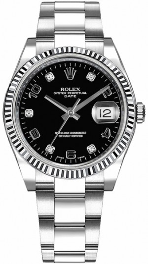 Rolex Oyster Perpetual Date 34 Montre à cadran en diamant noir 115234