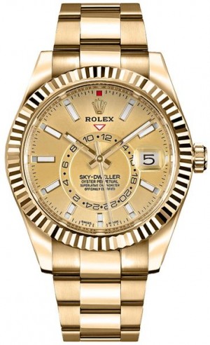 Rolex Sky-Dweller Champagne Dial Gold Men's Watch 326938