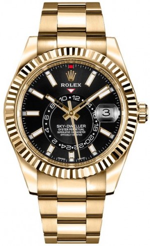 Montre Rolex Sky-Dweller en or jaune à cadran noir pour hommes 326938